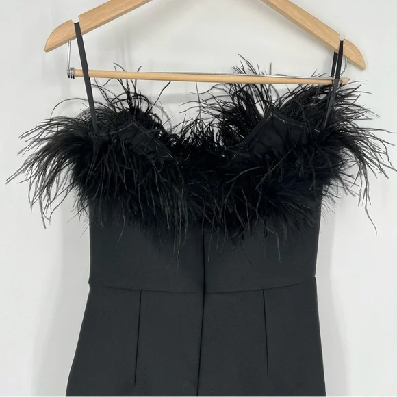 NWT Catchall Naomi Black Strapless Feather Trimmed Bandage Maxi Bodycon Dress - Picture 9 of 16